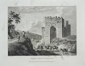 Original Antique Engraving Illustrating a View of Queen's Gate at Caernarvon. By Paul Sandby. Tit...