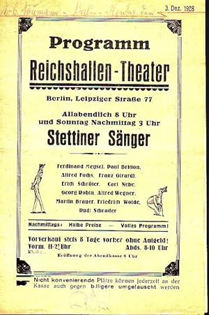 Programm Reichshallen - Theater, Berlin, Leipziger Straße 77. Programm der Stettiner Sänger (Ferd...
