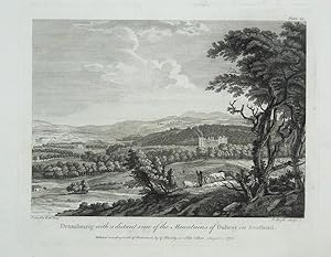 Original Antique Engraving Illustrating a View of Drumlanrig with a Distant View of the Mountains...