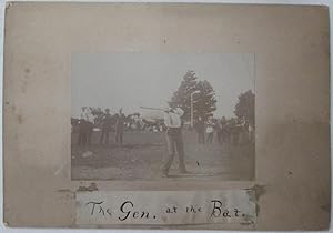Black and white Photo of a Gentleman Playing Baseball, captioned 'The Gen. at the Bat.'