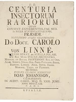 Centuria Insectorum Rariorum quam. praeside. Carolo von Linné. submittit Boas Johansson.