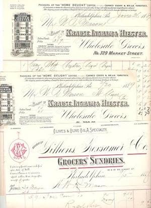 GROUP OF THREE (3) RECEIPTS FOR VARIOUS FOODS PURCHASED BY W.R. MASON FROM TWO PHILADELPHIA FIRMS...