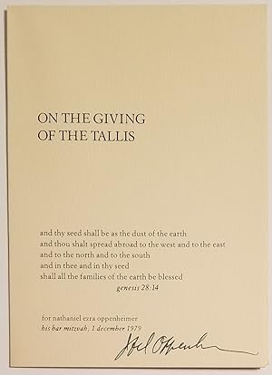 ON THE GIVING OF THE TALLIS A Poem (Signed)