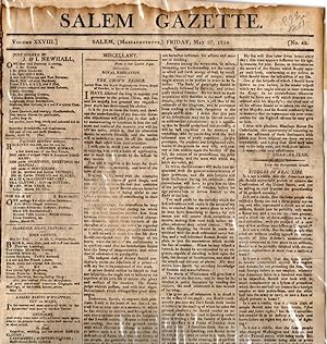 Salem Gazette. Friday, May 27, 1814. War of 1812, Oswego, Halifax.