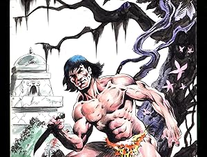 Tarzan with the High Priestess of Opar, original mixed-media art by comic book / graphic novel ar...