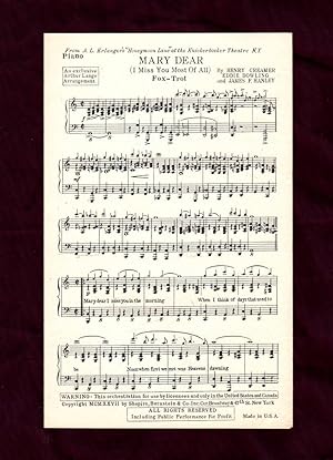 Mary Dear (I Miss You Most of All) / 1927 Vintage Fox-Trot Sheet Music (Henry Creamer, Eddie Dowl...
