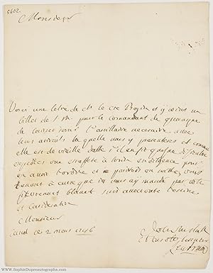 Autograph Letter Signed in French with translation, to Count Birago, Captain of Auxiliaries and C...