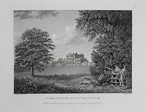 Original Antique Engraving Illustrating Theobalds in Hertfordshire, the Seat of Sir George Presco...