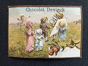 CHROMO CHOCOLAT DEVINCK-ENFANTS AVEC CERF-VOLANT