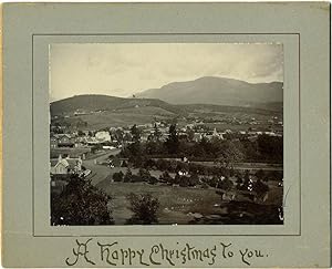 New Town from the Domain [Tasmania], mounted on a stiff Christmas card "A Happy Christmas to you"