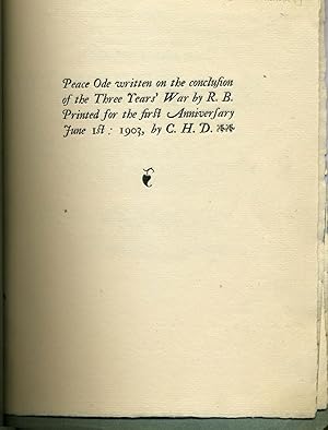Peace Ode written on the conclusion of the Three Years' War by R. B. Printed for the First Annive...