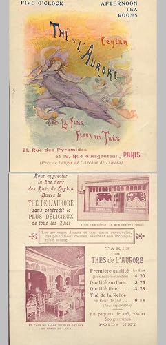 THÉ DE L'AURORE. Ceylan. La Fine Fleur des Thés. Five o'clock - Afternoon Tea Rooms. 21, Rue des ...