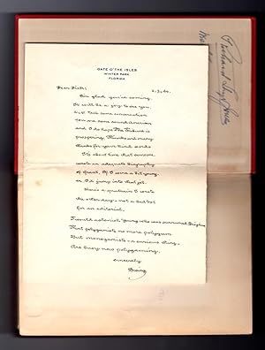 Bacheller, Irving ALS / Autograph Letter Signed, to Richard Lloyd Jones / tipped in to copy of D'...