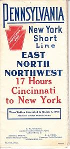 Pennsylvania New York Short Line - Through Cars and New Fast Time - East North Northwest. Time Ta...
