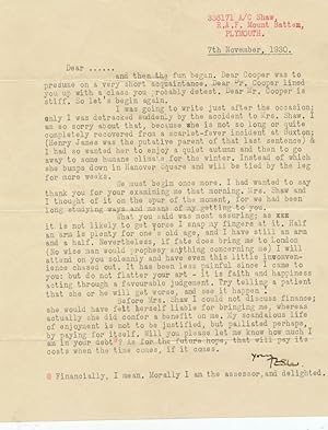 LAWRENCE, T. E. [aka LAWRENCE of ARABIA and T. E. Shaw], Typed Letter Signed, 1930