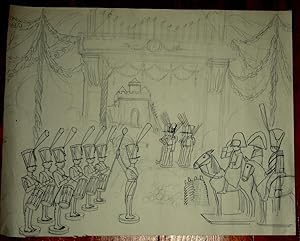 Très beau grand dessin original mine de plomb représentant Une parade militaire Napoléonienne de ...