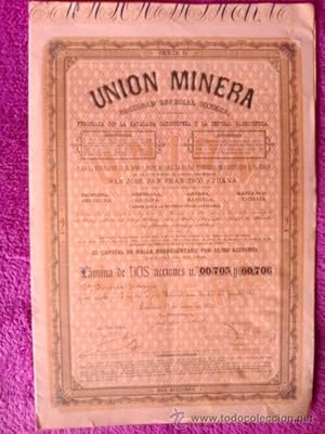DOS ACCIONES UNION MINERA SOCIEDAD ESPECIAL MINERIA (CATALANA CARBONIFERA; CENTRAL CARBONIFERA) 1872