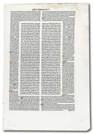 Incunable Leaf with page heading of Paralipomenon I.