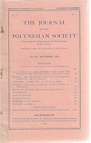 The Journal of the Polynesian Society. Vol. 48. No. 192. December 1939.