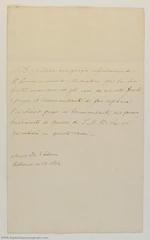 Letter in the third person in the hand of his chaplain and foreign language secretary Alexander J...
