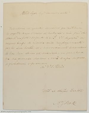 Autograph Letter Signed to Agostino MILLELIRE, (Alexander John, 1768-1840, Nelson's Chaplain and ...