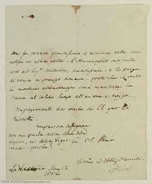 Autograph Letter Signed to Agostino MILLELIRE, (Alexander John, 1768-1840, Nelson's Chaplain and ...