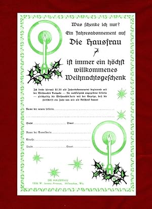 Die Hausfrau Magazine - Vintage Subscription Form, December, 1933. Ephemera