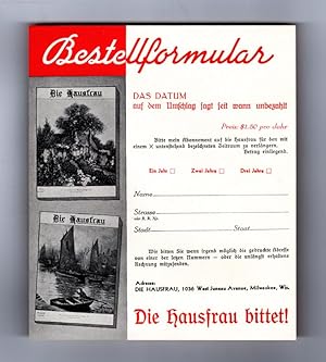 Die Hausfrau Magazine - Vintage Subscription Form, May, 1939. Ephemera.