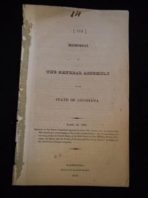Memorial of the General Assembly of the State of Louisiana. April 18, 1820:."An Act Regulating th...