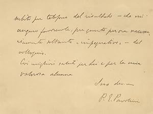 Lettera manoscritta autografa firmata, su due facciate d'un biglietto intestato Reale Accademia d...