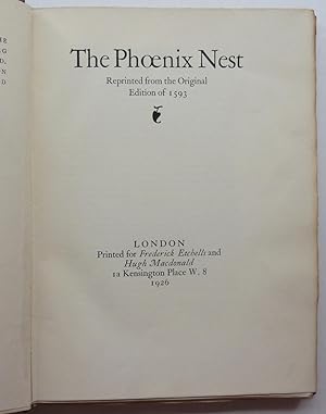 The Phoenix Nest. Reprinted from the Original Edition of 1593 [with bookplate designed by Miguel ...