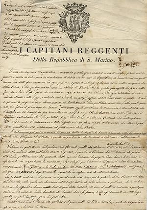 [Testo a stampa:] I Capitani Reggenti delle Repubblica di S. Marino. [Da qui testo manoscritto:] ...