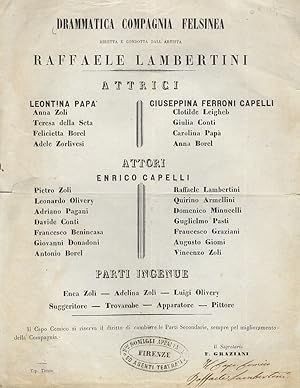 DRAMMATICA Compagnia felsinea diretta e condotta dall'artista Raffaele Lambertini [.].