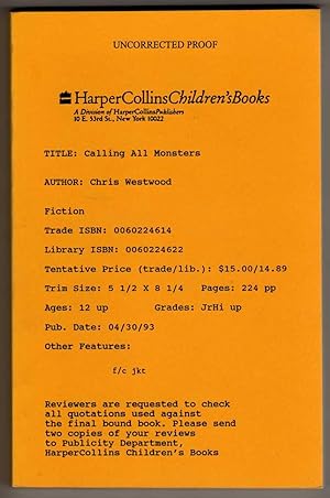 Calling All Monsters [COLLECTIBLE UNCORRECTED PROOF COPY]