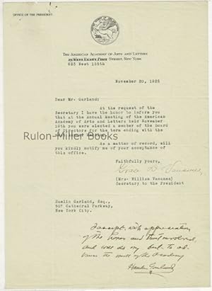 4 line autograph note signed at the conclusion of a letter from the American Academy of Arts and ...