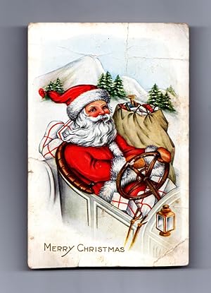 Vintage Whitney Made Christmas Postcard, 1915. Santa Claus in circa 1905 Roadster