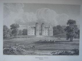 An Original Antique Engraved Illustration of Brereton Hall in Cheshire from The Beauties of Engla...