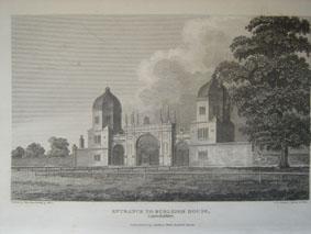 An Original Antique Engraved Illustration of the Entrance to Burleigh House in Lincolnshire from ...