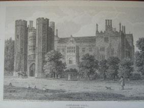 An Original Antique Engraved Illustration of Catledge Hall in cambridgeshire from The Beauties of...