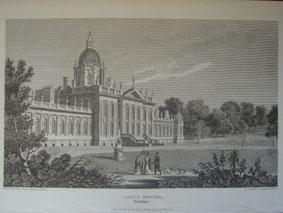 An Original Antique Engraved Illustration of Castle Howard in Yorkshire from The Beauties of Engl...