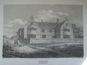 An Original Antique Engraved Illustration of Rushden Hall in Northamptonshire from The Beauties o...