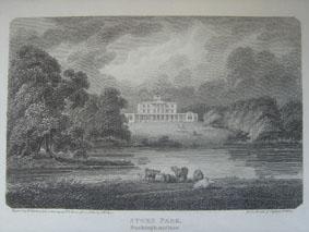 An Original Antique Engraved Illustration of Stoke Park in Buckinghamshire from The Beauties of E...