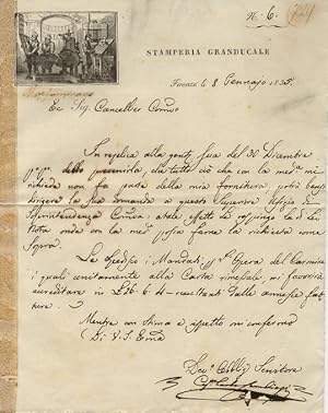 Lettera manoscritta autografa firmata, su una facciata, su carta intestata "Stamperia Granducale"...