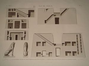 DESCRIPTION DE L'EGYPTE. Ile de Philae. Diverses coupes du grand temple et des deux pylônes, Déta...