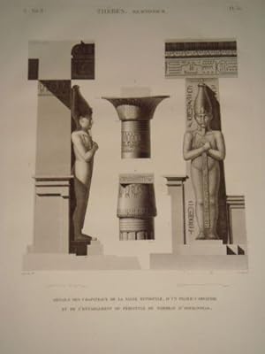DESCRIPTION DE L'EGYPTE. Thèbes. Memnomium. Détails des chapiteaux de la salle hypostyle, d'un pi...