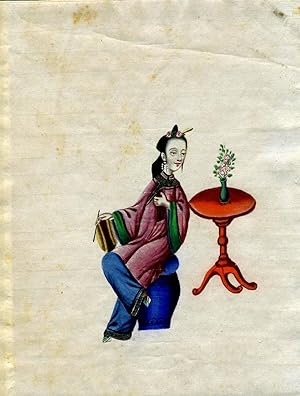 Hand painted Chinese Woman Musician - Girl with a Drum and stick