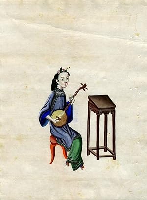 Hand painted Chinese Woman Musician - Girl with a Samisen