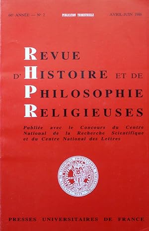 REVUE D'HISTOIRE ET DE PHILOSOPHIE RELIGIEUSES 66e Année ¿ N° 2 Avril-Juin 1986