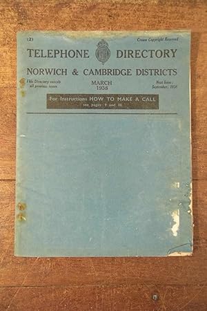 Telephone Directory Norwich and Cambridge Districts March 1938