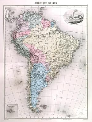 AMERIQUE DU SUD. Map of South America with vignette view of the Bay of Rio de Janeiro.